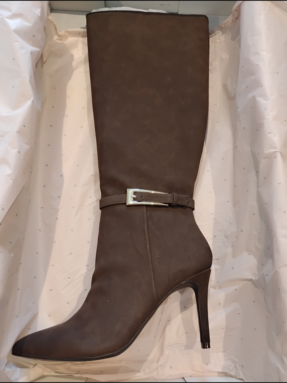 Brand New BCBGeneration Abbin Dark Brown Knee High Stiletto Boot with Buckle